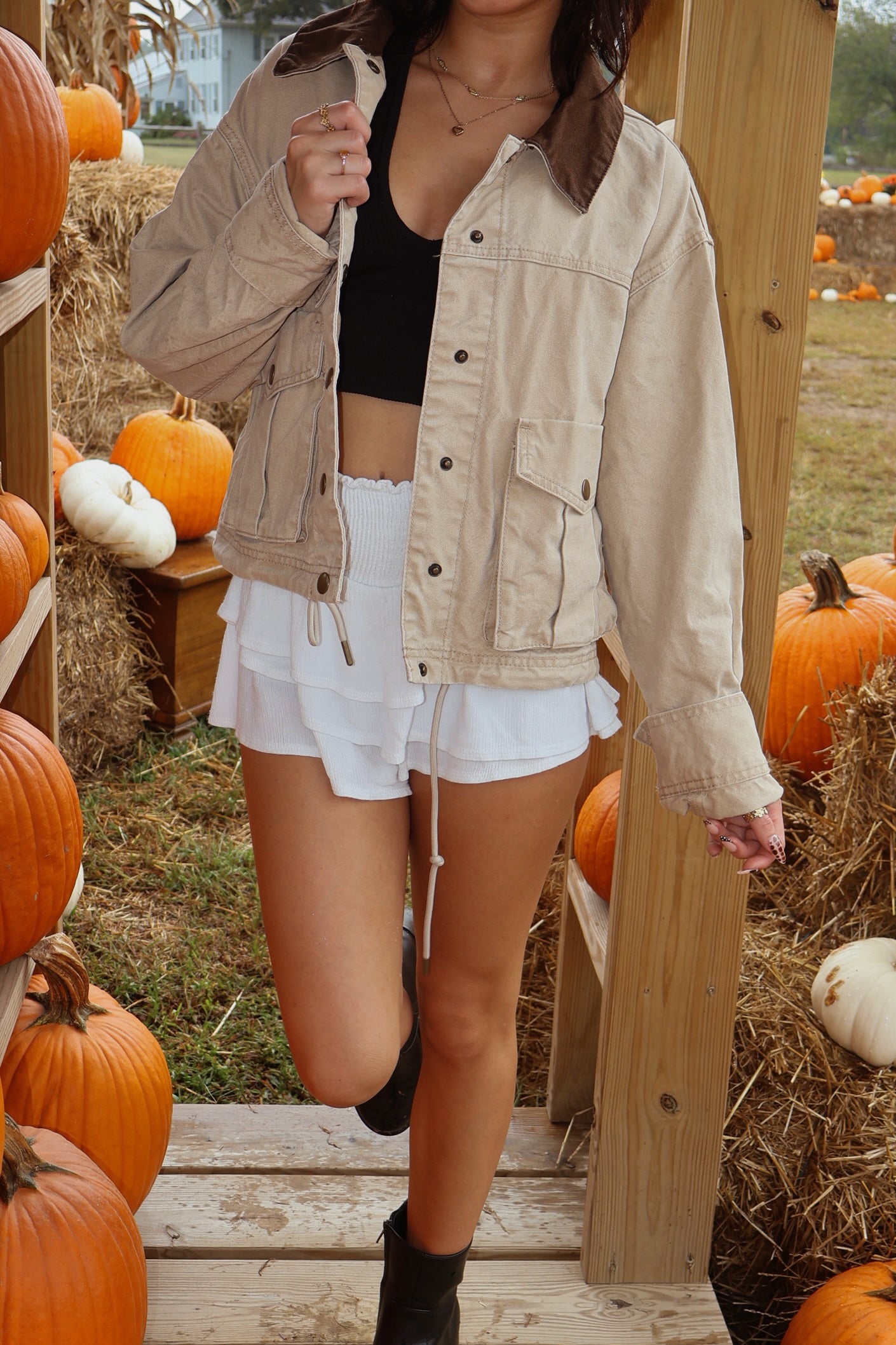 Collar Contrast Utility Jacket