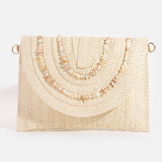 Shell Beaded Envelope Clutch Bag