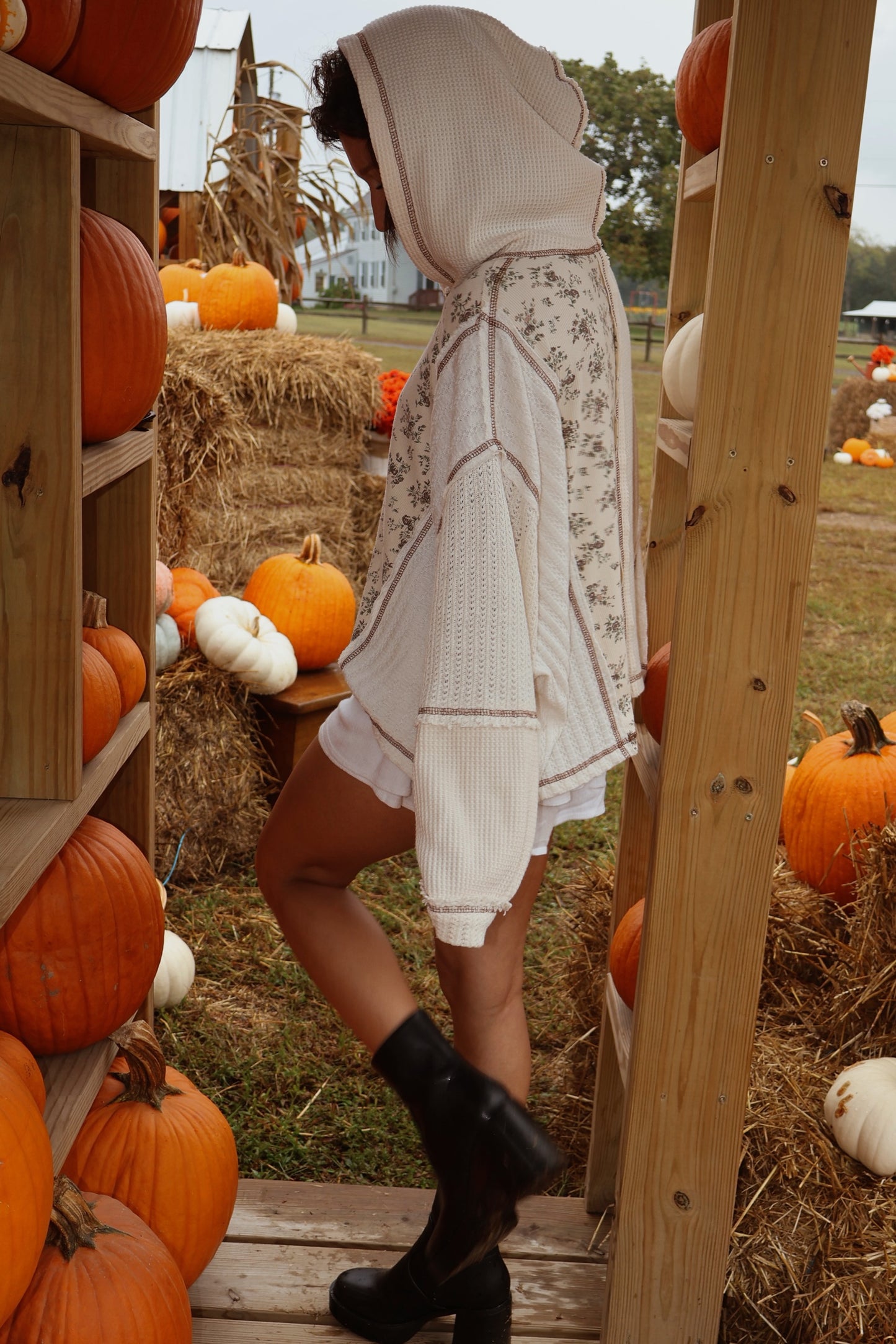 Semi Cropped Knit Hoodie