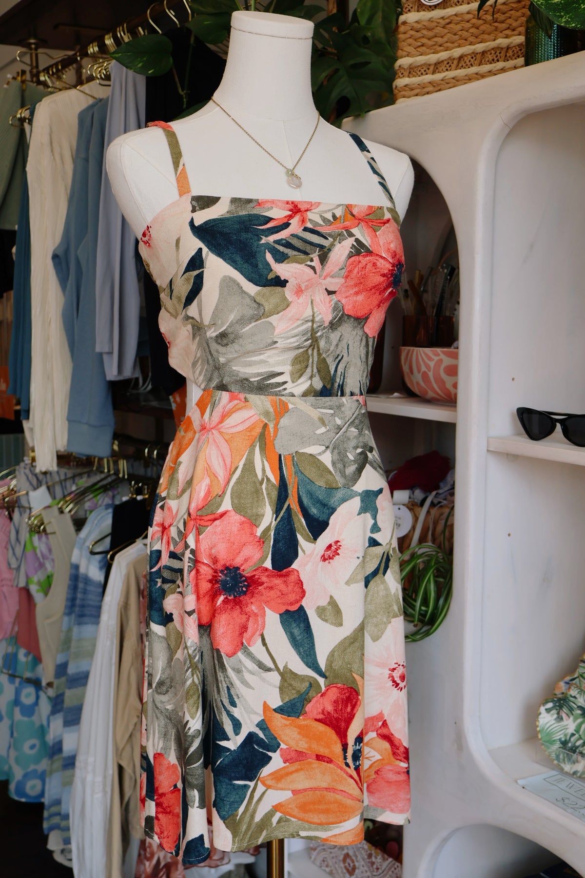 Vintage Botanical Cutout Mini Dress
