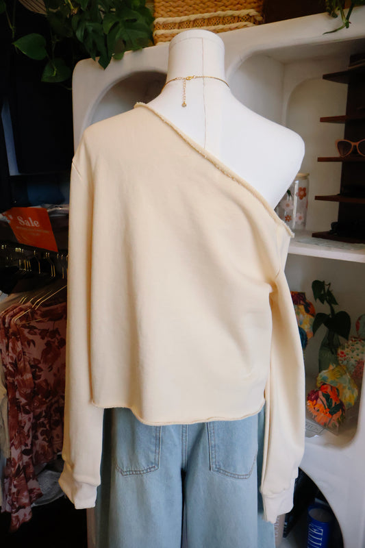 Cream One Shoulder Cutout Long Sleeve