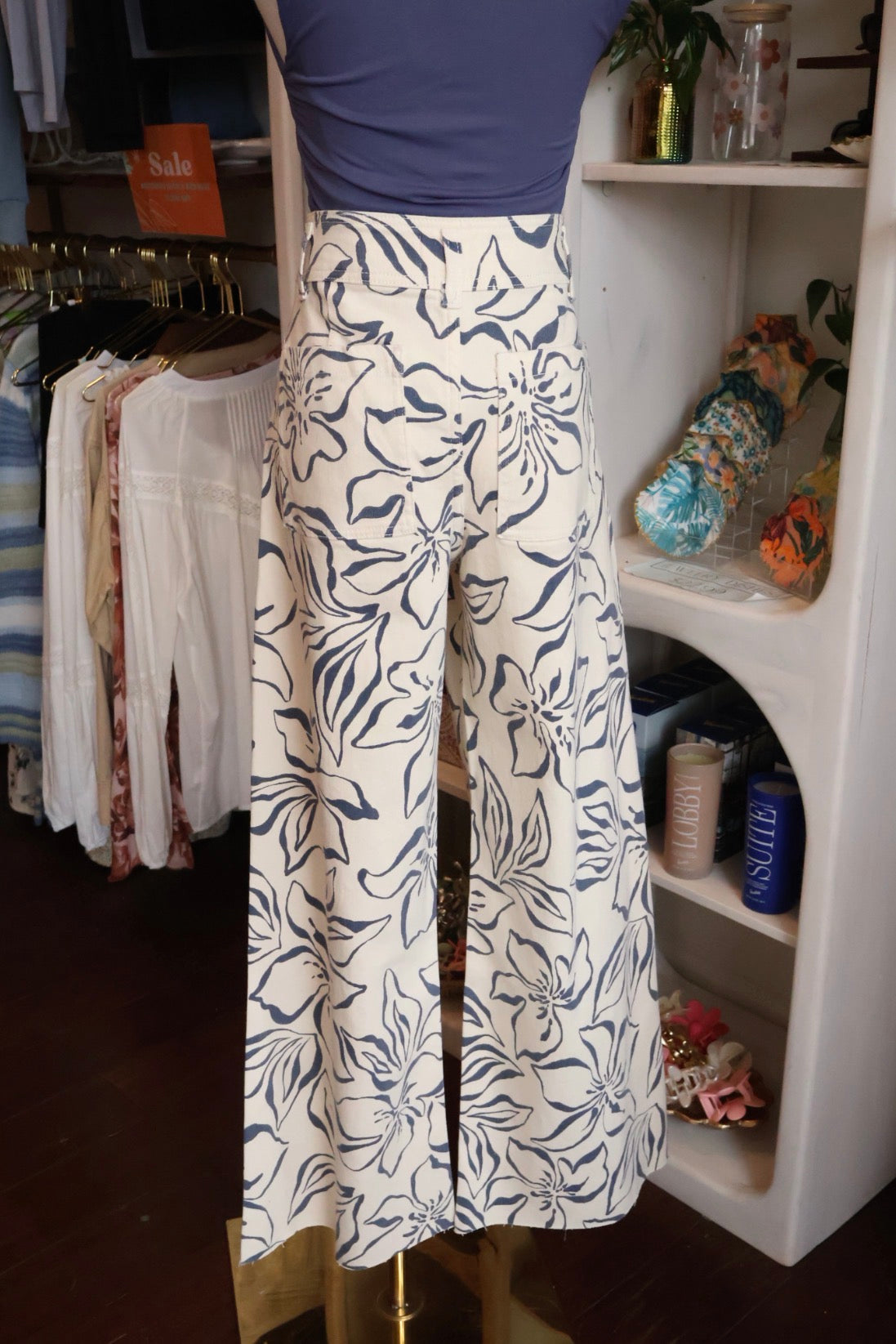 Blue Floral Print Pants