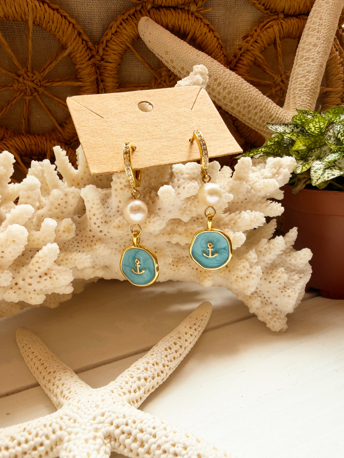 Pearl Drop Anchor Earrings