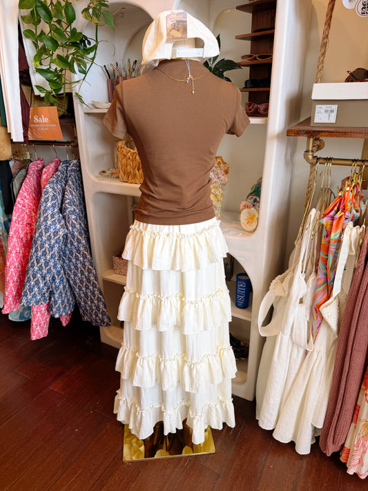 Tiered Ruffle Cream Skirt