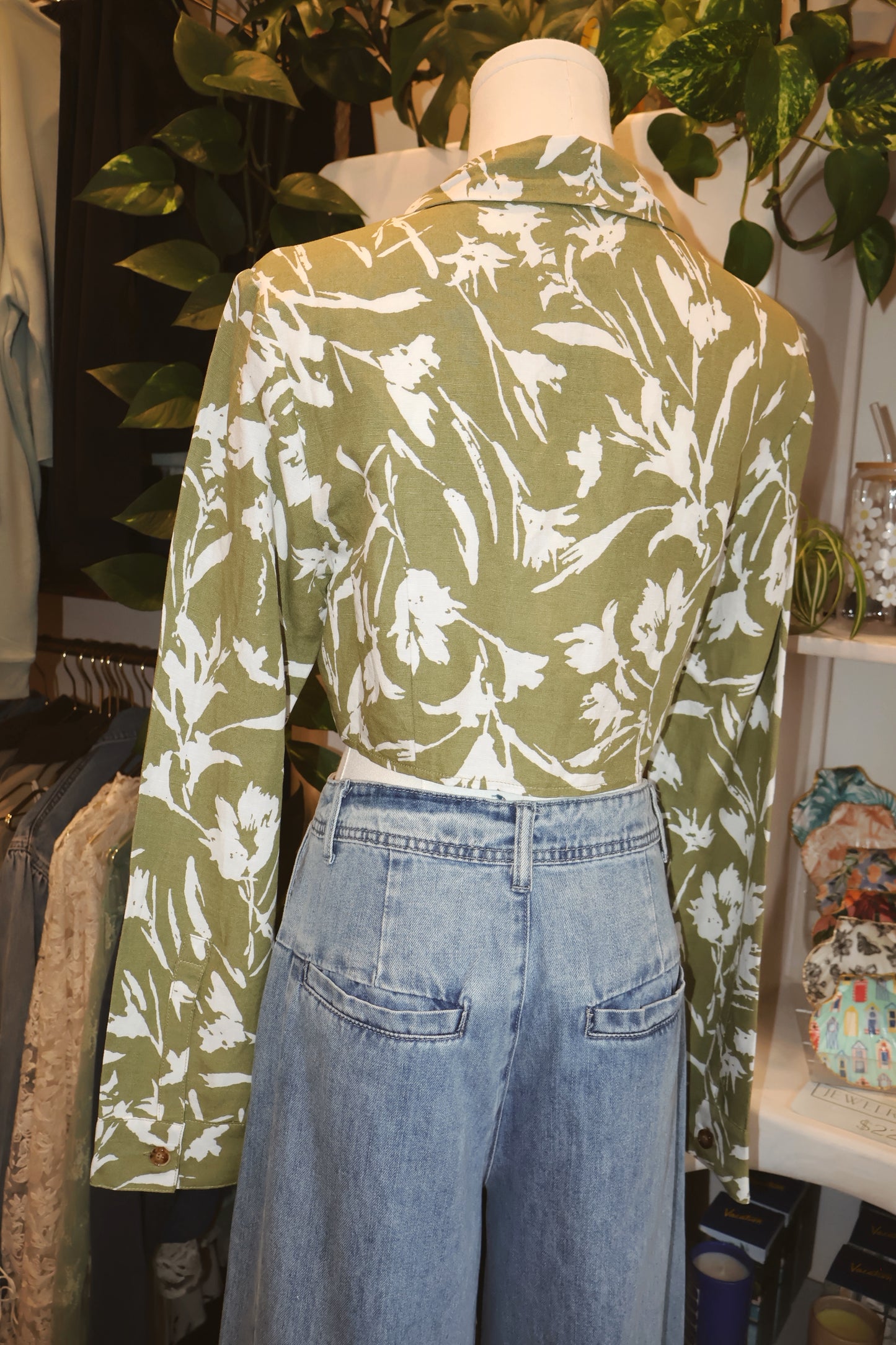 Button Up Cropped Long Sleeve