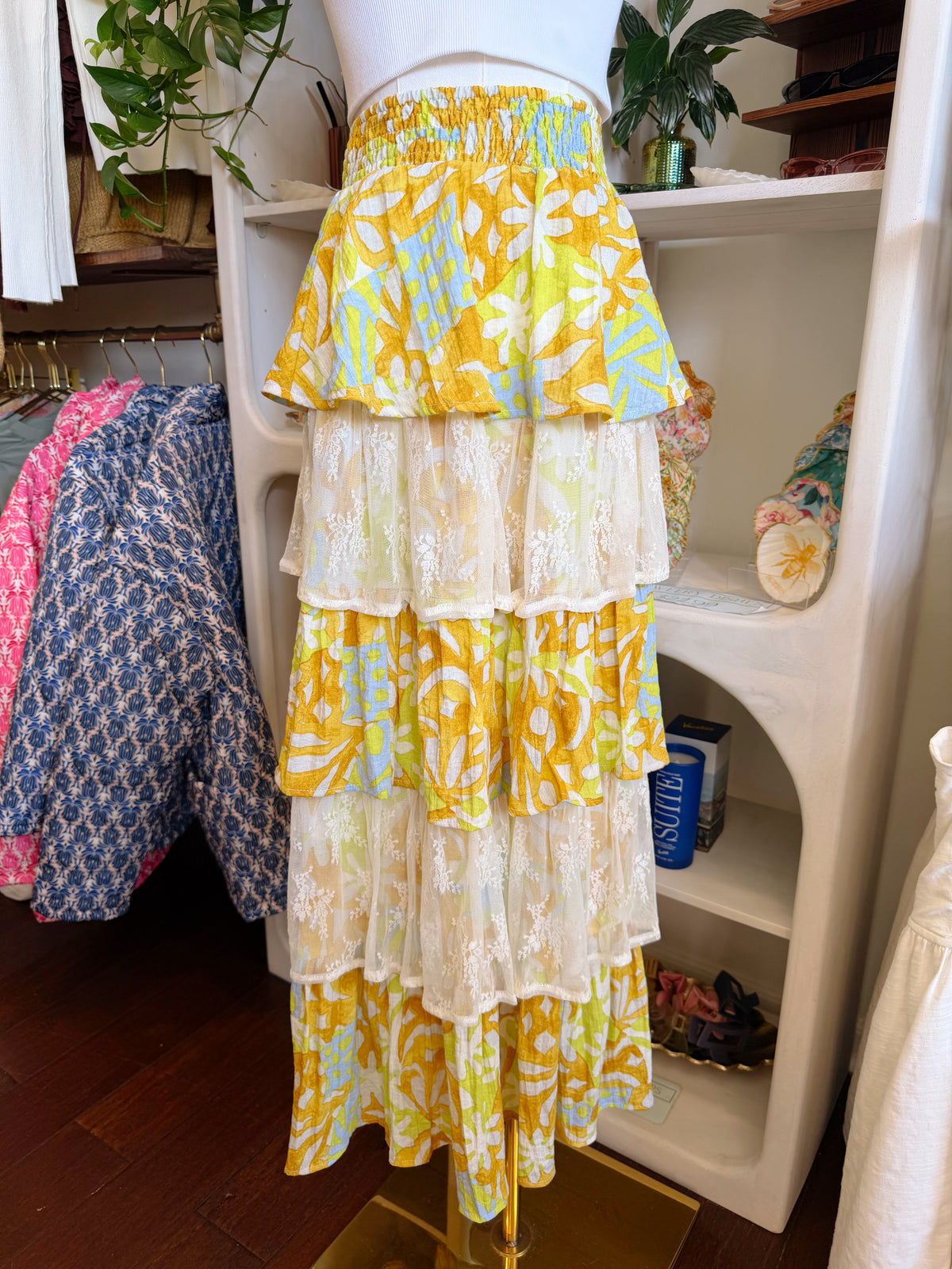 Tiered Ruffle Yellow Lace Skirt