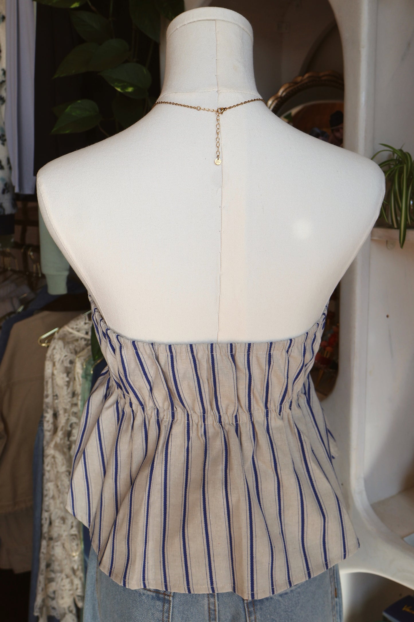 Blue Striped Flare Tube Top