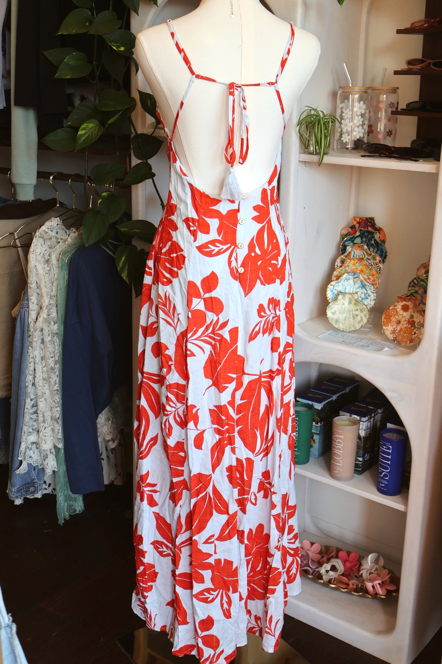 Red Floral Sky Blue Maxi Dress