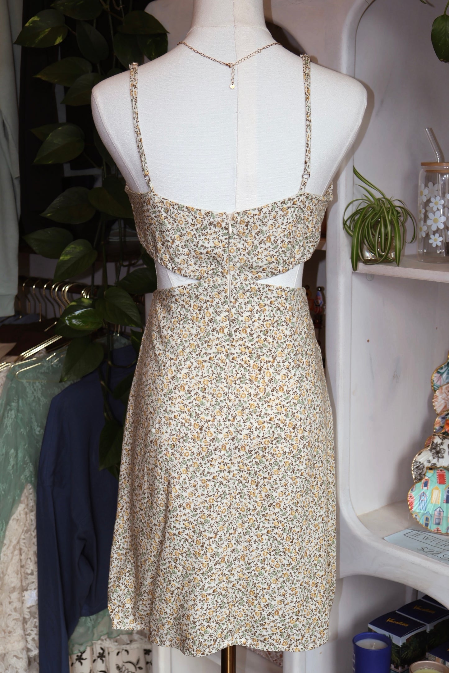 Floral Button Cutout Dress