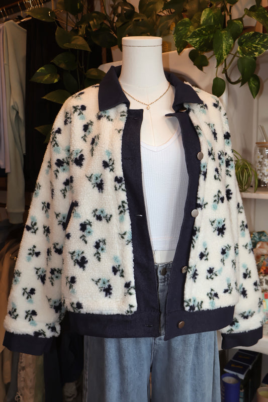 Floral Collared Button-Down Jacket