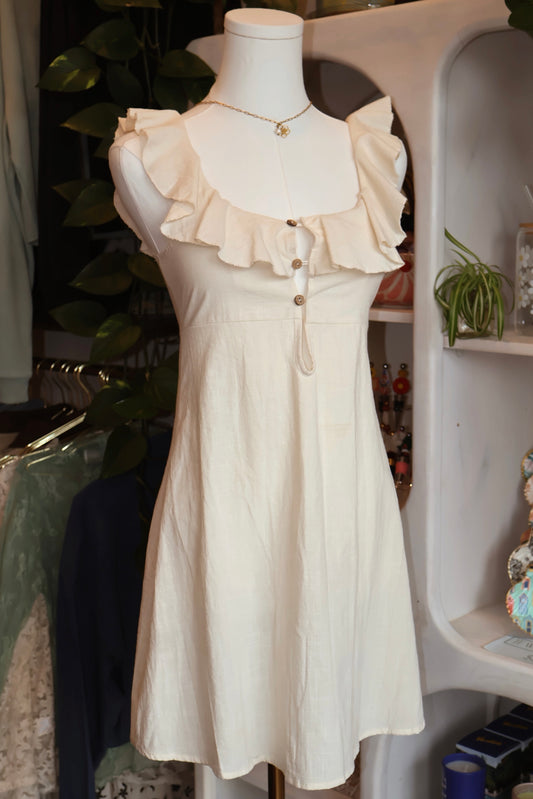 Summer Beige Ruffle Sleeveless Dress