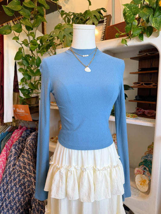 Soft Ribbed Mock Neck Long Sleeve Knit Top