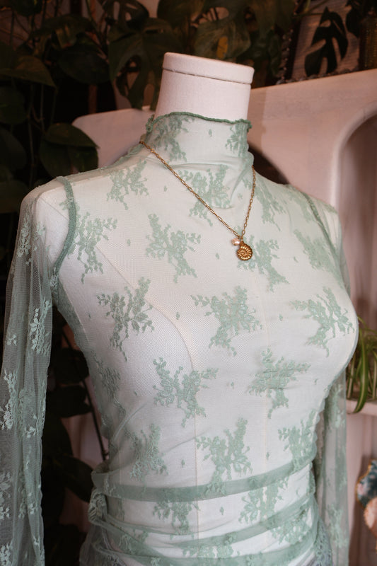 Lace Long Sleeve See Through Top