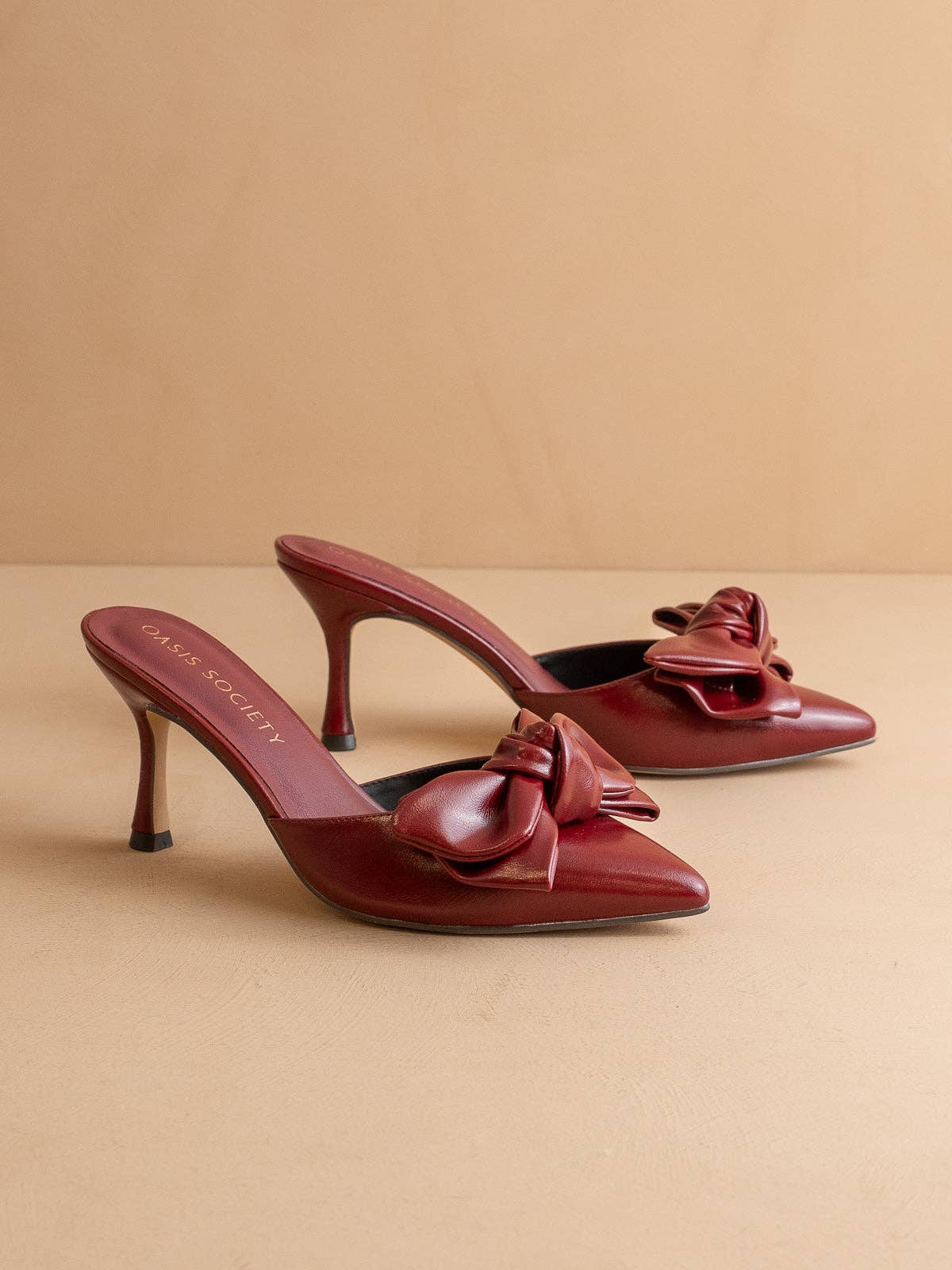 The Jane | Wine Pointed Toe Bow Accent Kitten Heel