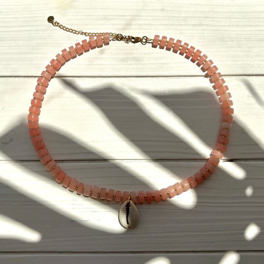 Pink Quartz Shell Necklace