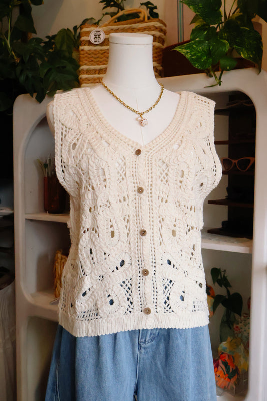 Cream Crochet Lace Vest