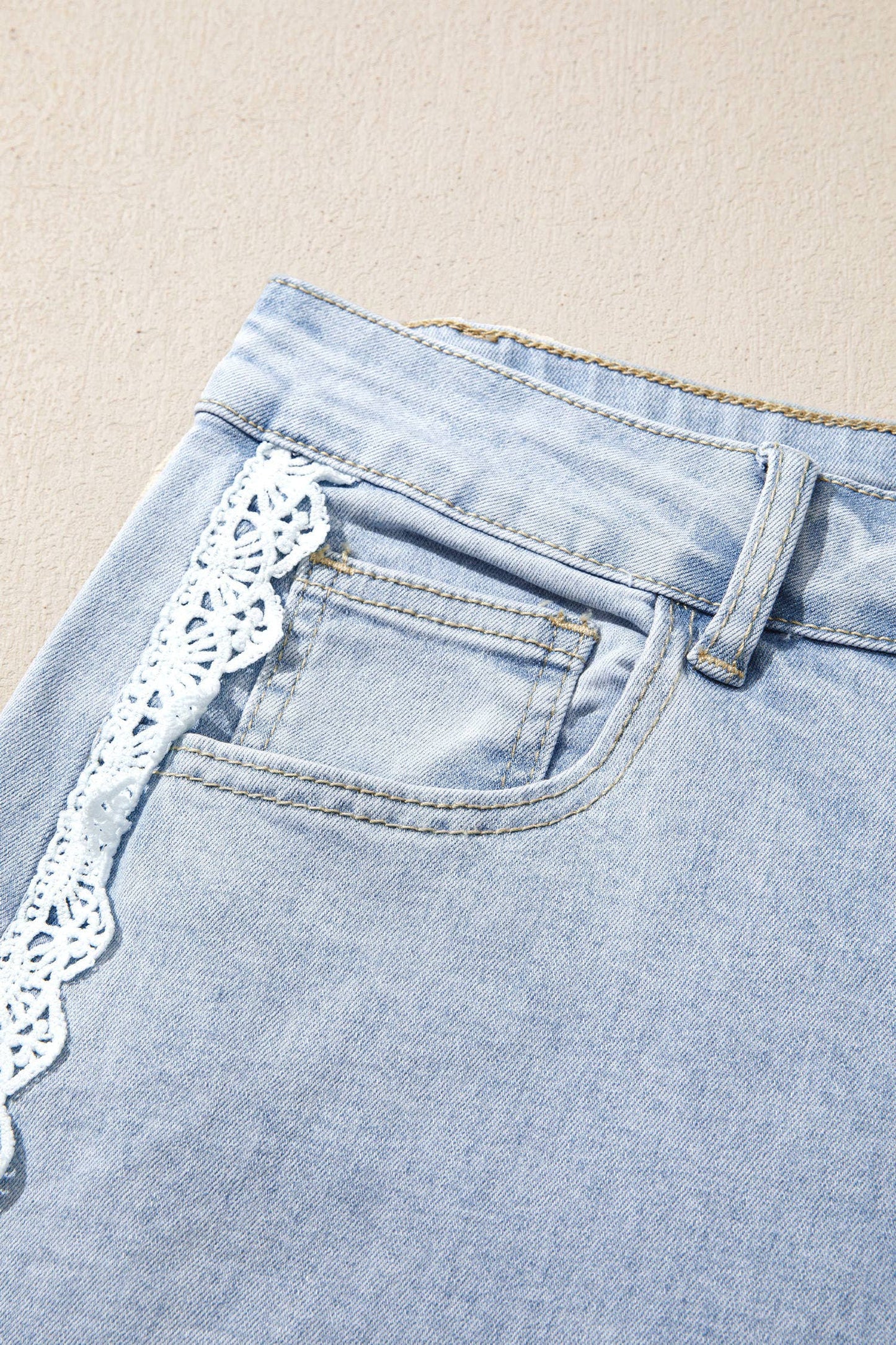 Lace Wide Leg Denim Pants