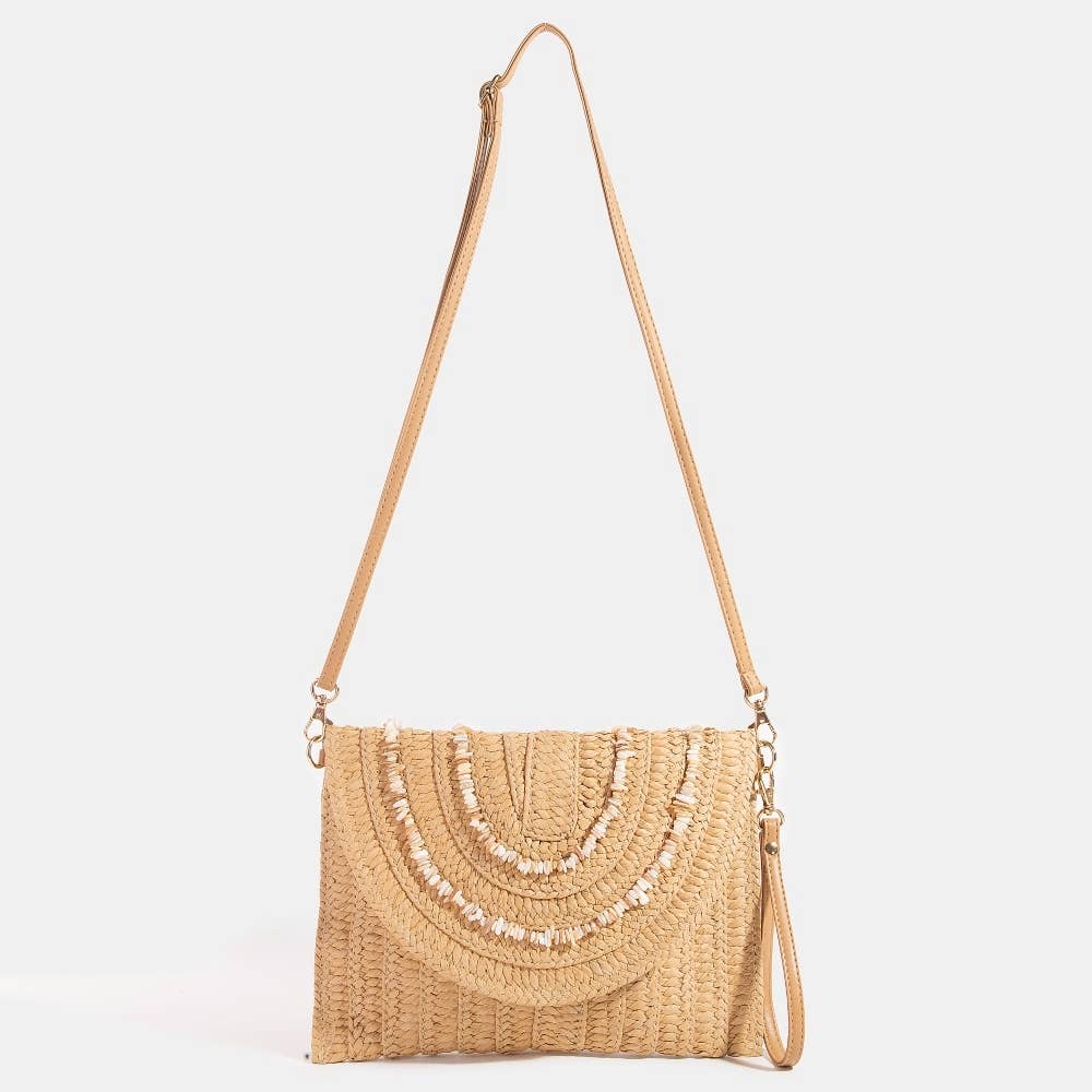 Shell Beaded Envelope Clutch Bag