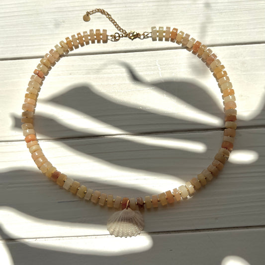 Yellow Fire Agate Shell Necklace