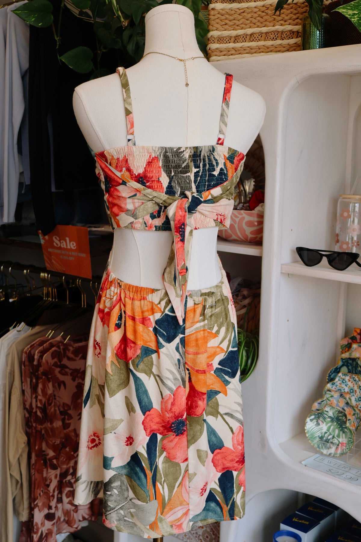 Vintage Botanical Cutout Mini Dress