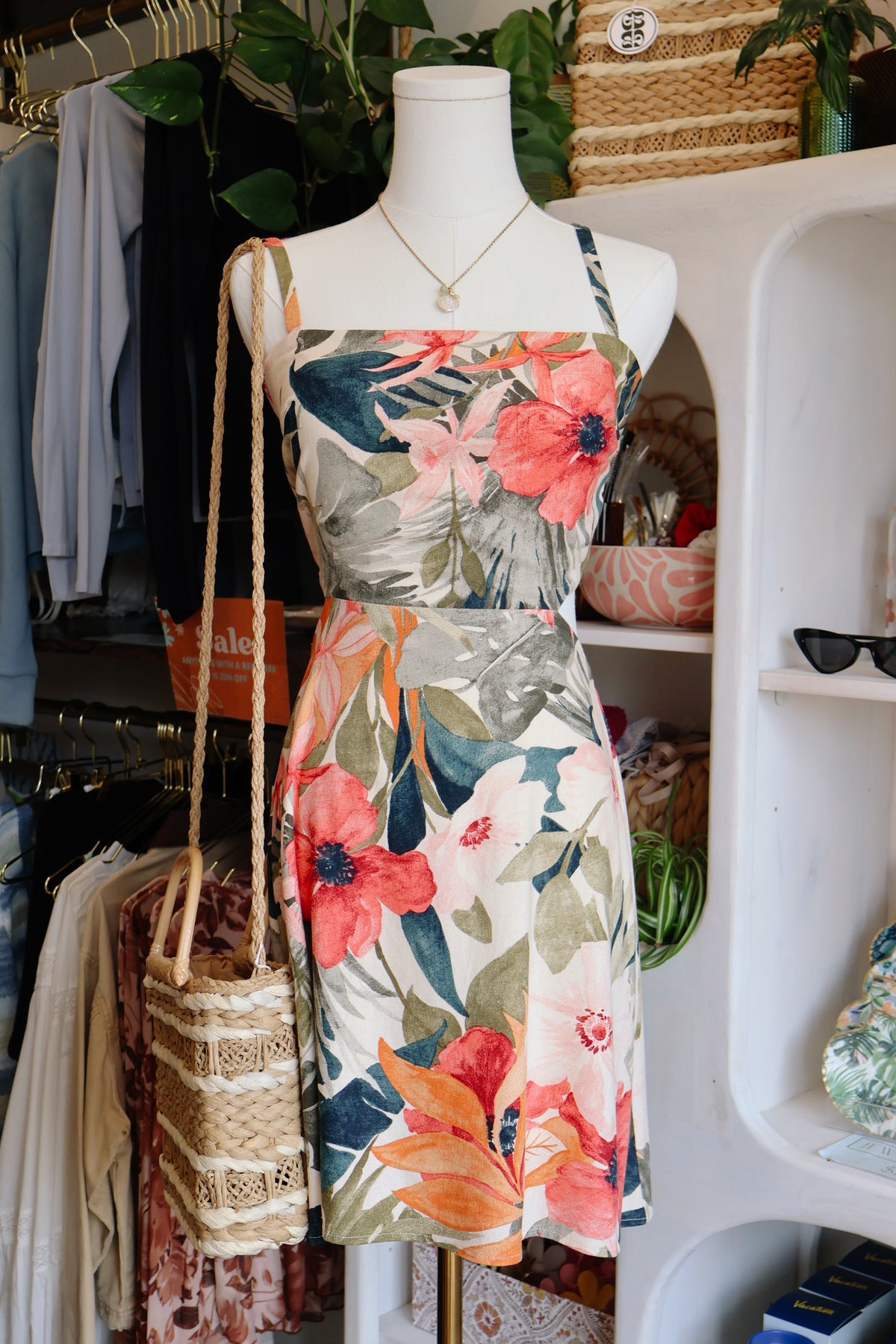 Vintage Botanical Cutout Mini Dress