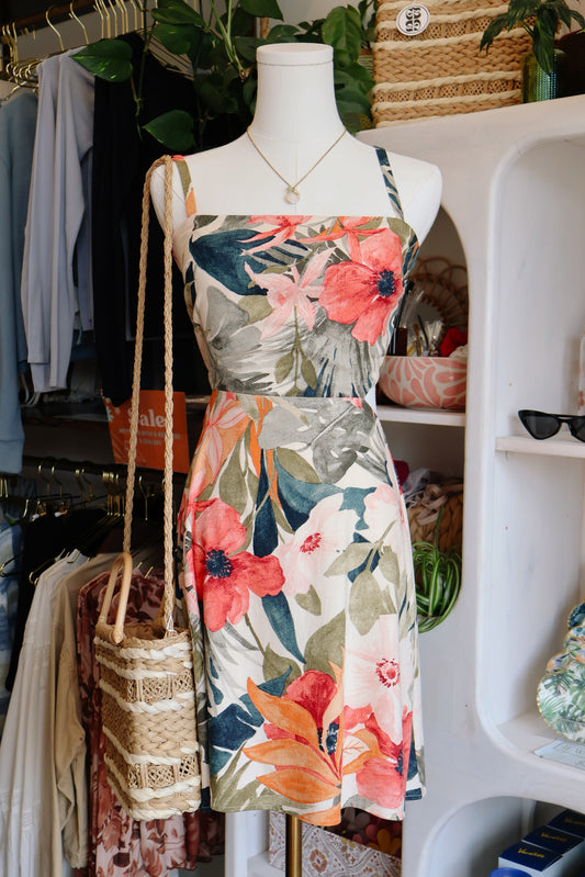 Vintage Botanical Cutout Mini Dress