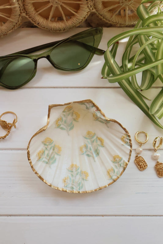 Yellow Flower Seashell Jewelry Dish
