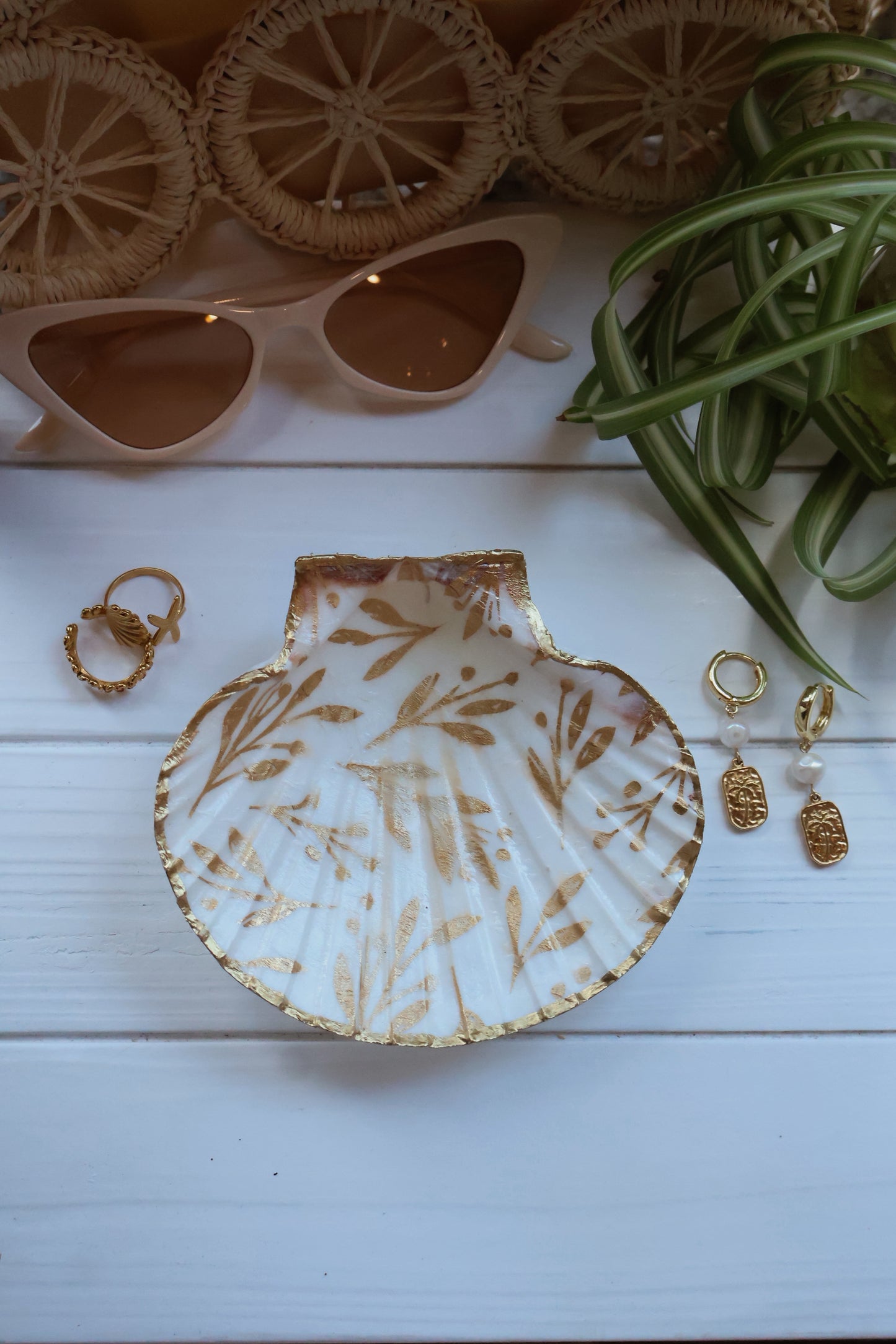 Gold Leaf Seashell Jewelry Dish