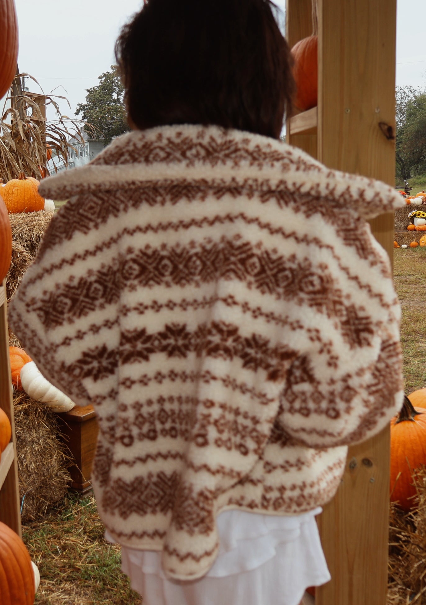 Alpine-Print Sherpa Fleece Pocket Jacket