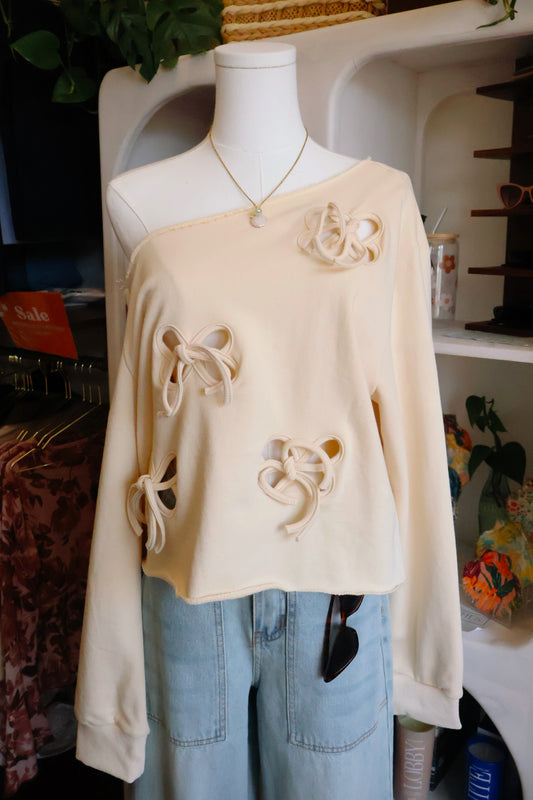 Cream One Shoulder Cutout Long Sleeve