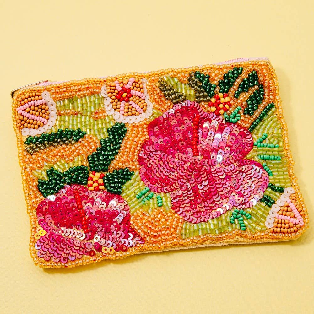 Hibiscus Beaded Coin Purse