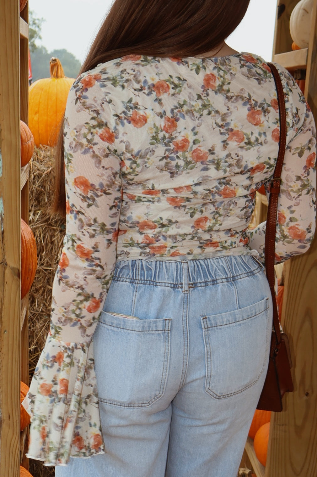 Mesh V-Neck Bell-Sleeve Top