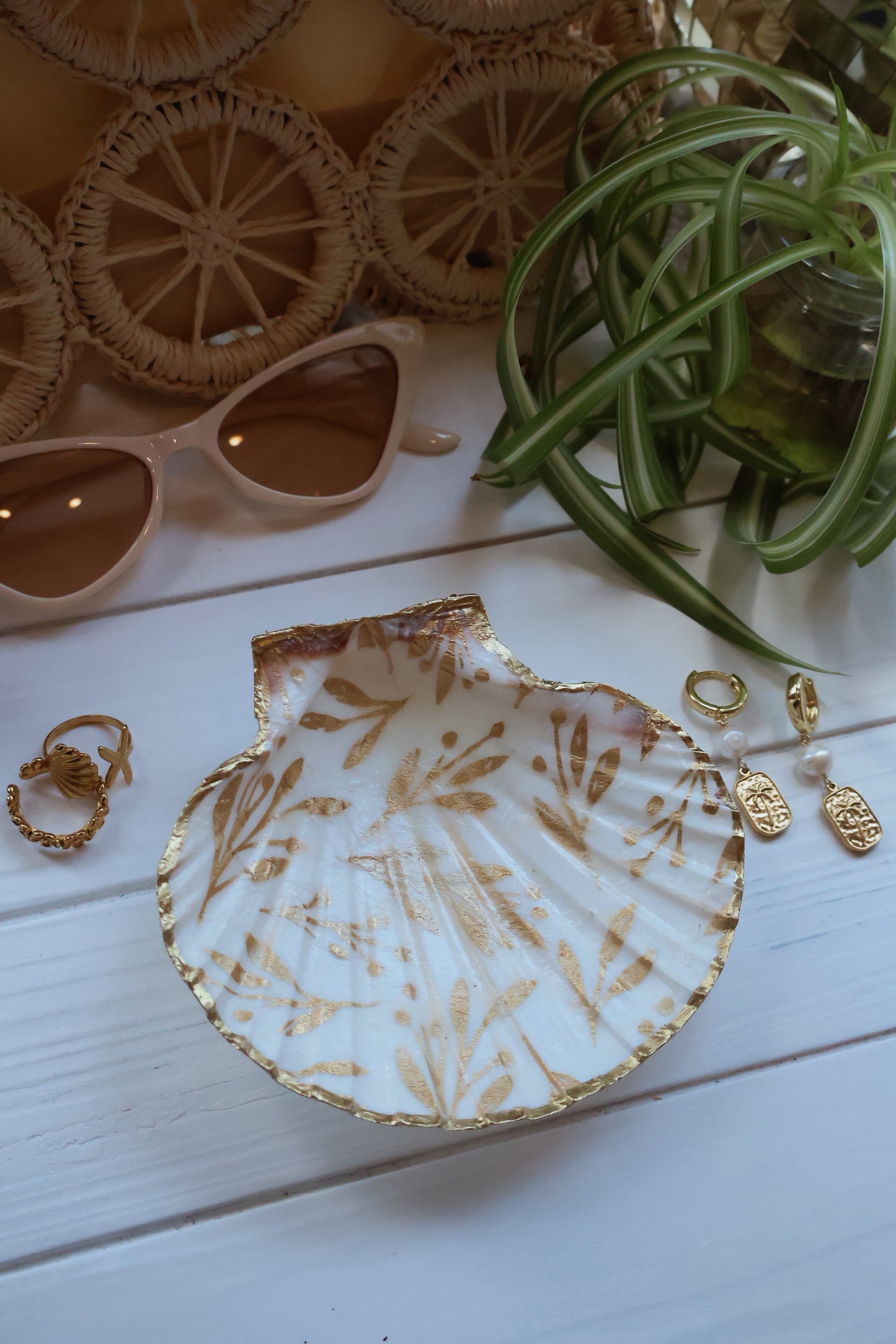 Gold Leaf Seashell Jewelry Dish
