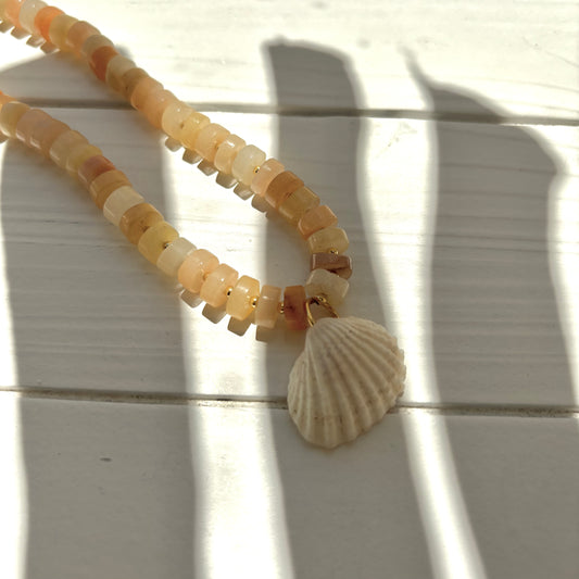 Yellow Fire Agate Shell Necklace