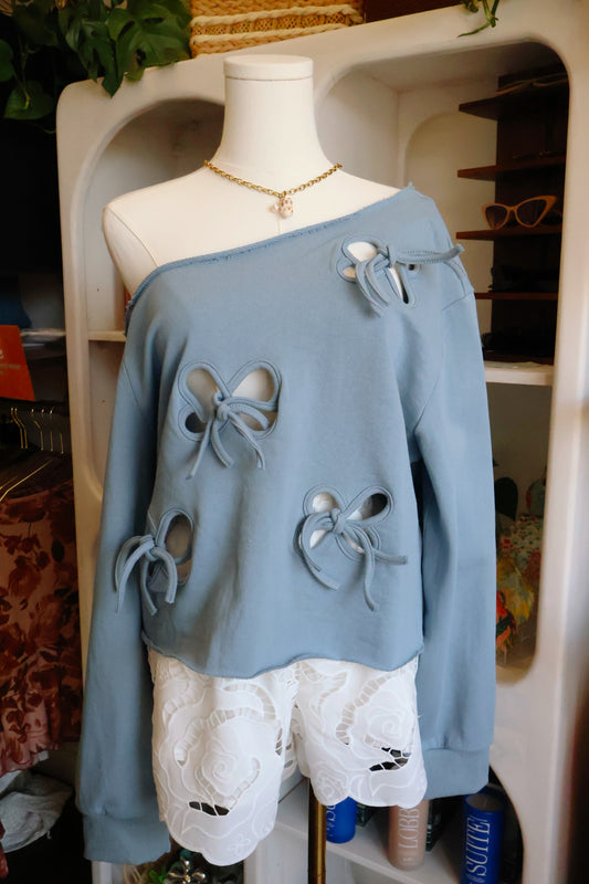 Blue One Shoulder Cutout Long Sleeve