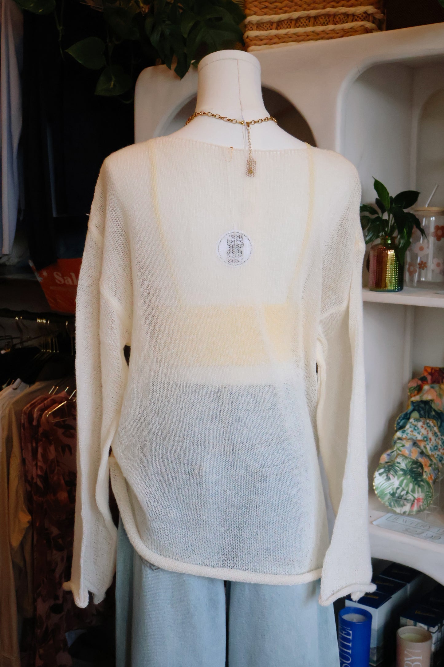 Cream Long Sleeve Cover Up