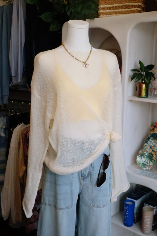 Cream Long Sleeve Cover Up