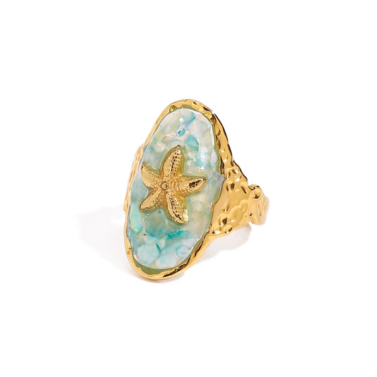 Aqua Starfish Ring 18k