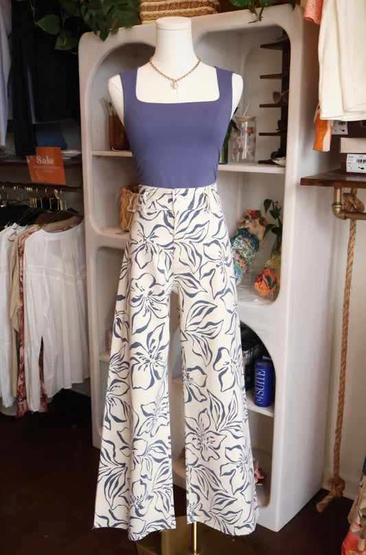 Blue Floral Print Pants
