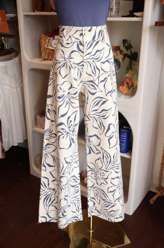 Blue Floral Print Pants