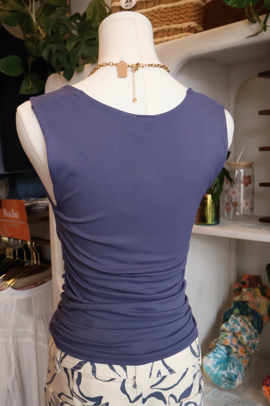 Light Navy Square Neck Shirred Top