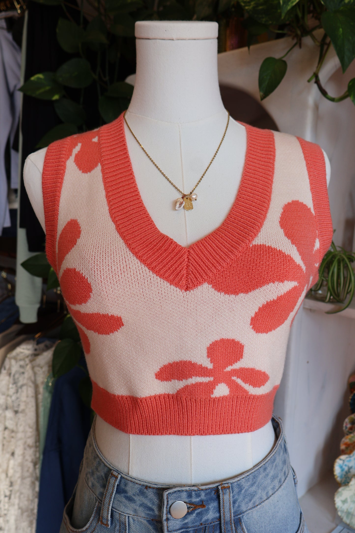Knit Flower Crop Top