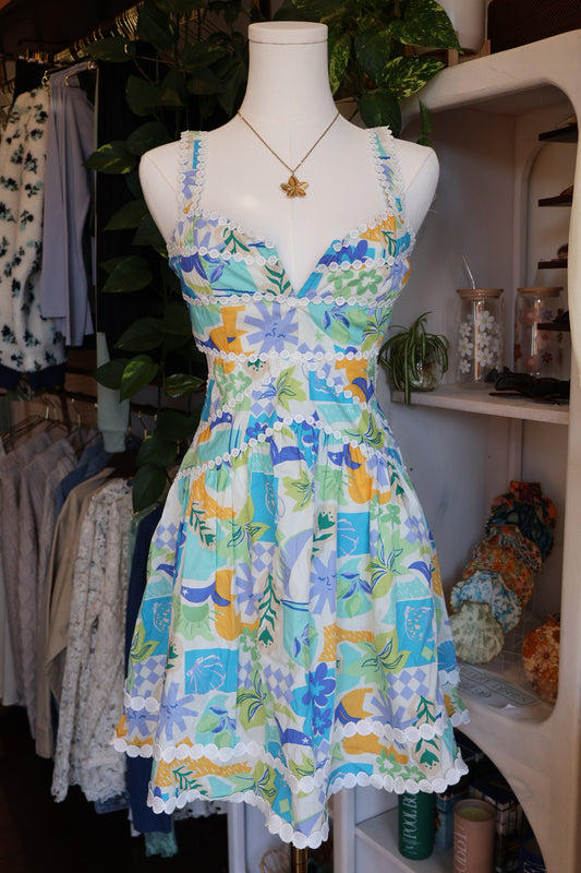 Tropical Lace Trim Cutout Dress