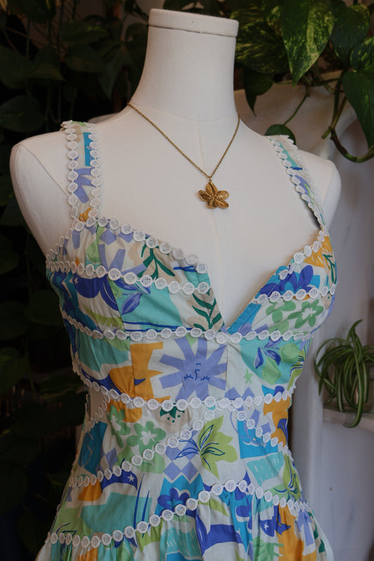 Tropical Lace Trim Cutout Dress