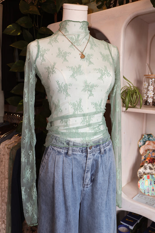 Lace Long Sleeve See Through Top