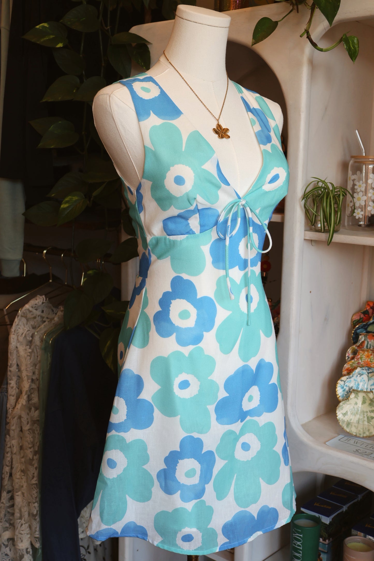Blue Retro Floral Dress