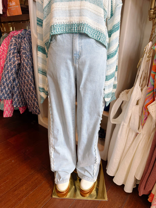 Lace Wide Leg Denim Pants