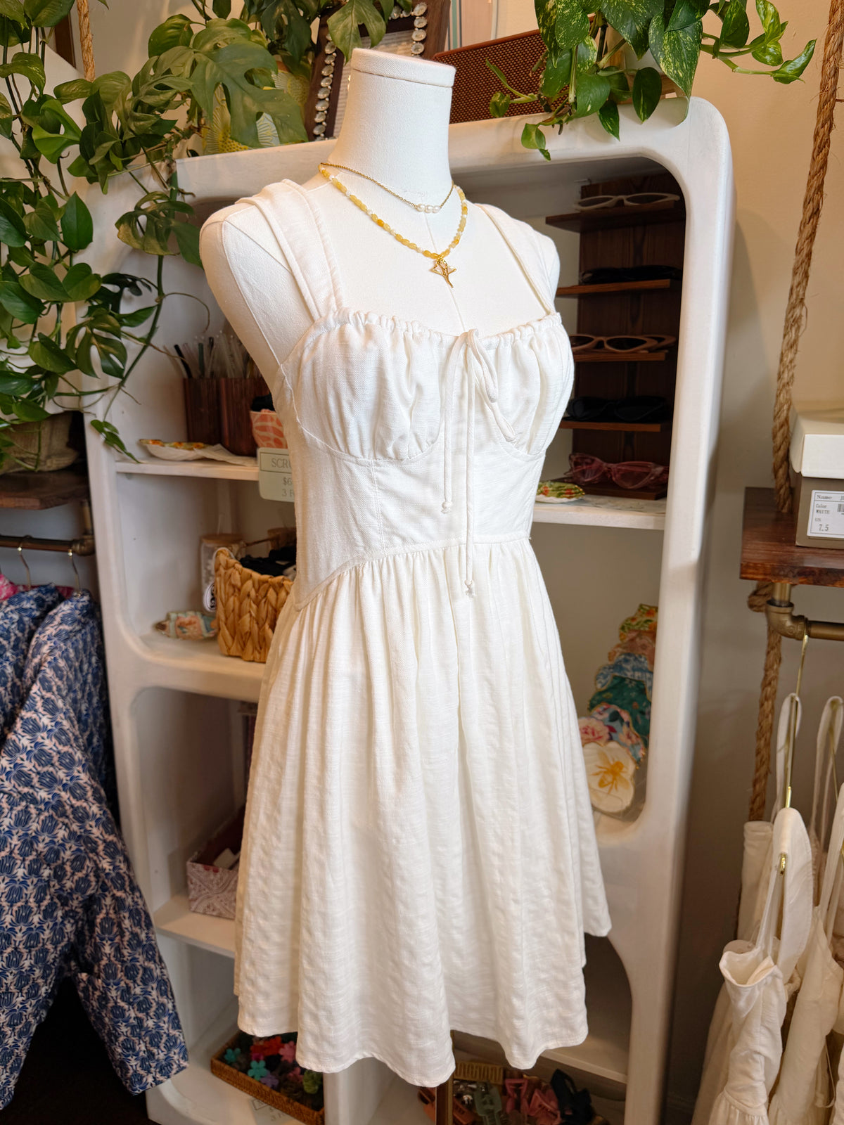 Textured White Tie Dress