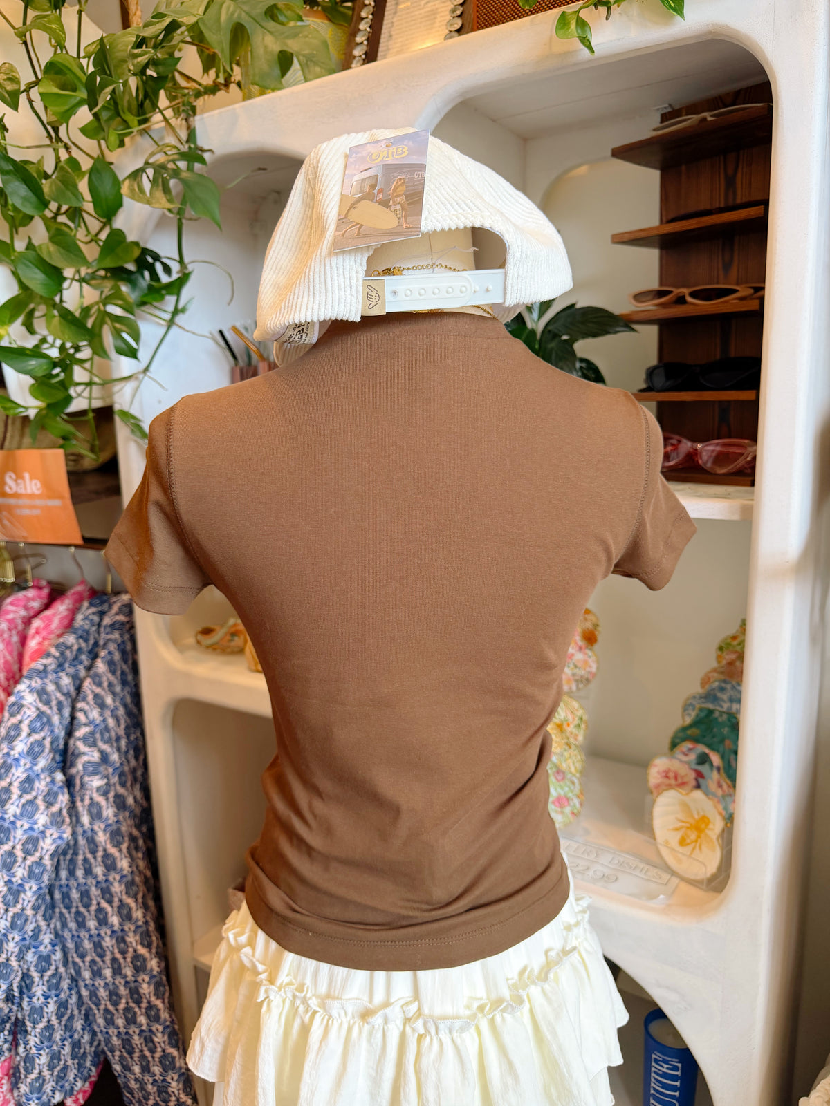 Brown Fitted Crewneck Baby Tee