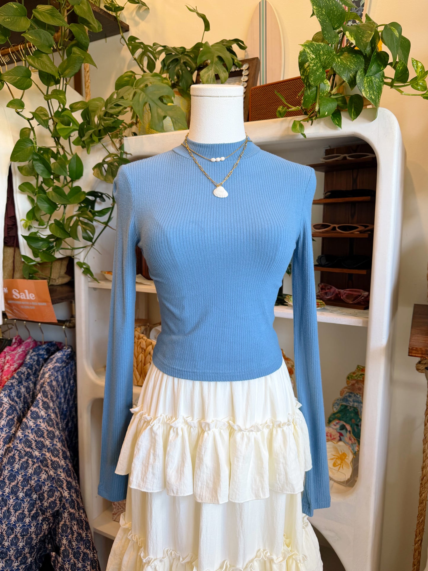 Soft Ribbed Mock Neck Long Sleeve Knit Top